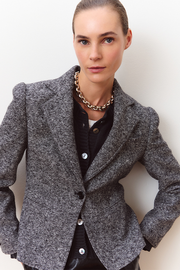 Blazer en tweed de laine et soie